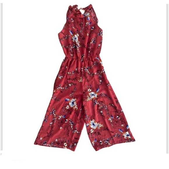 As U Wish Copper Floral Wide Leg Jumpsuit Sz XS - Picture 1 of 15